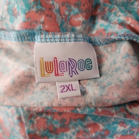 LuLaRoe Azure Skirt Blue Pink Floral Women's Plus Size 2XL Midi High Waist EUC - Picture 4 of 6